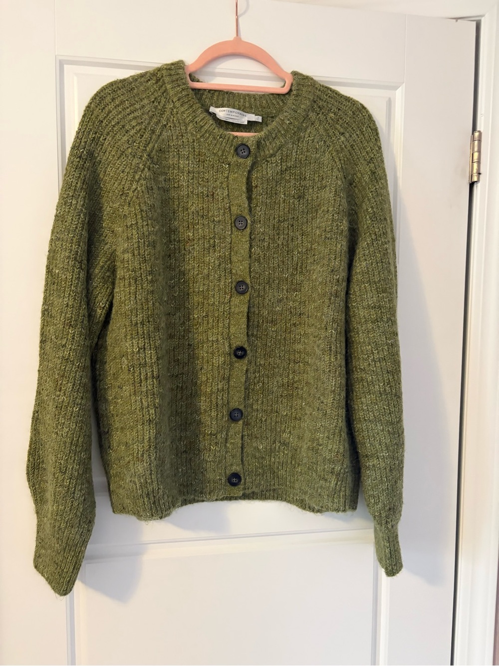 Olive Green Button-Front Knit Sweater Cardigan
